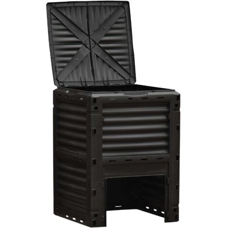 Composteur de jardin 300L, bac à compost domestique en plastique noir avec couvercle encliquetable