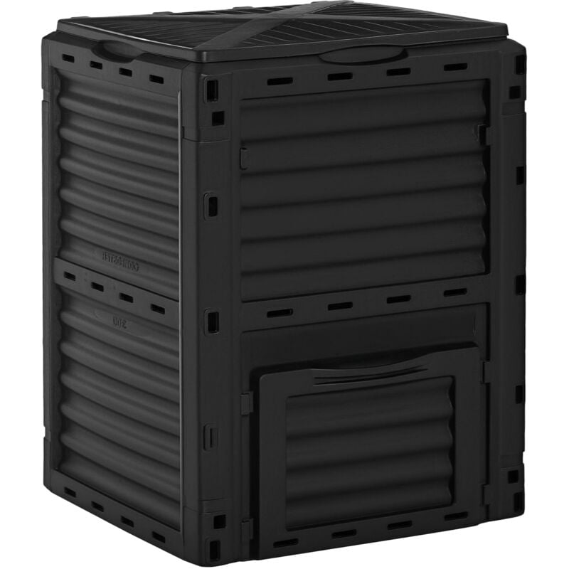 Composteur de jardin 300L - grande porte et couvercle - aération optimale - polypropylène noir