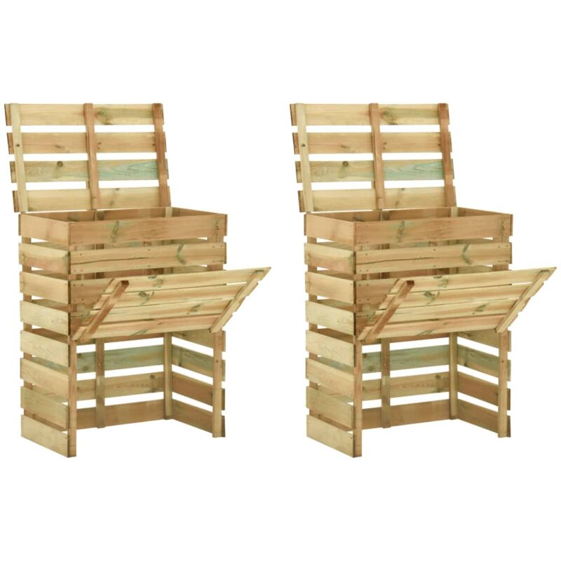 The Living Store - Composteur de jardin à lattes 2 pcs 80x50x100 cm Pin imprégné Brun