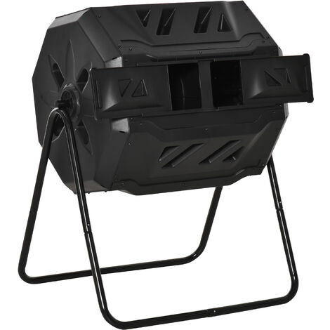 Composteur de jardin - bac à compost pour déchets - rotatif 360° - double chambre 160 L - acier PP noir - Noir