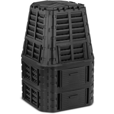 Composteur De Jardin Bac De Compostage Rapide D'Extérieur Plastique Noir 1000 L