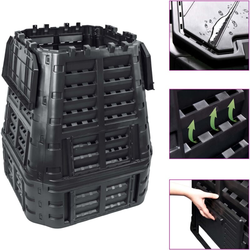 Design In - Composteur de jardin Noir 93,3x93,3x113 cm 740 l CFW54517