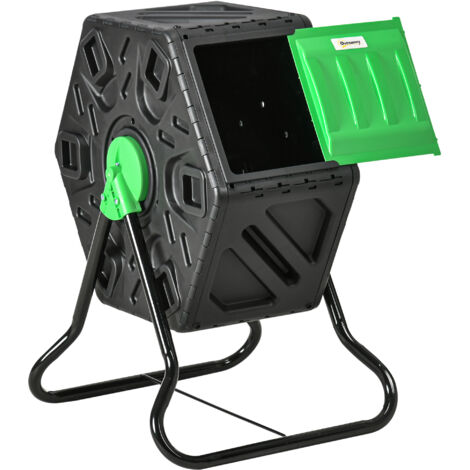 Composteur de jardin rotatif 360°, bac en polypropylène 65 L, 24 trous, 60 x 49 x 77 cm, noir