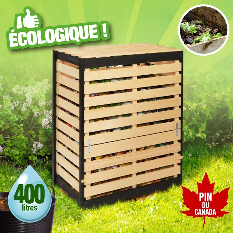 Outiror - Composteur en bois pin du Canada autoclave - 400 litres