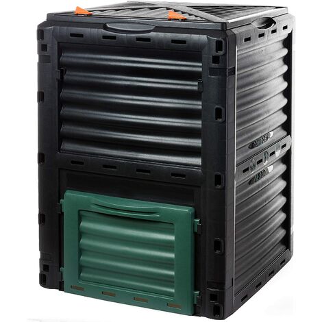 Composteur en plastique robuste avec couvercle à charnière - 300 l (h 83 x l 61 x p 61 cm) - Thermocomposteur pour déchets de jardin et de cuisine - Plastique 100 % recyclé - Fabriqué en UE