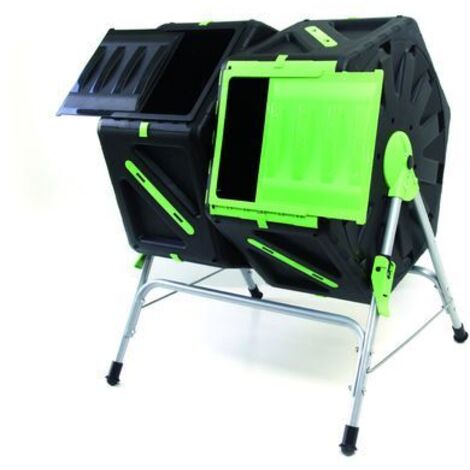 Composteur rotatif 2 bacs 140 L 390270 – Châssis acier et tambours plastiques résistants – Dimensions 83 x 66 x 62 cm – Système de rotation rapide – Tech-It