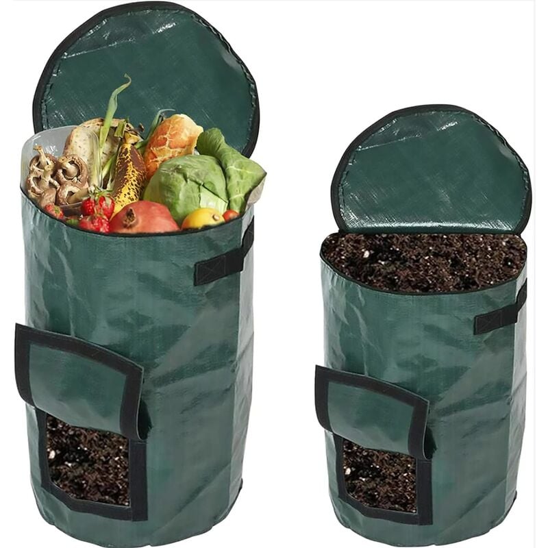 Composteur,Lot de 2 Sacs de Compost de Jardin,bac à Compost Organique écologique avec Couvercle,2 tailles-57L-125L