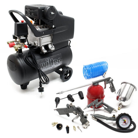 Compresor 24L con set 13 herramientas aire comprimido Hinchador neumáticos Pistola pintar Rociadora