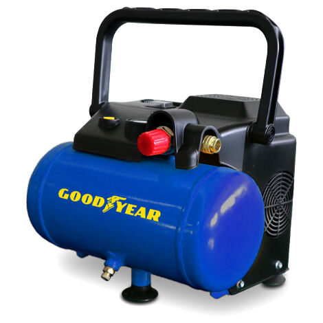 Compresor 6 litros sin aceite Goodyear: 180 litros/minuto, Caudal 6 litros, 3600 RPM, 8 bares. ¡Necesidades de aire con Goodyear