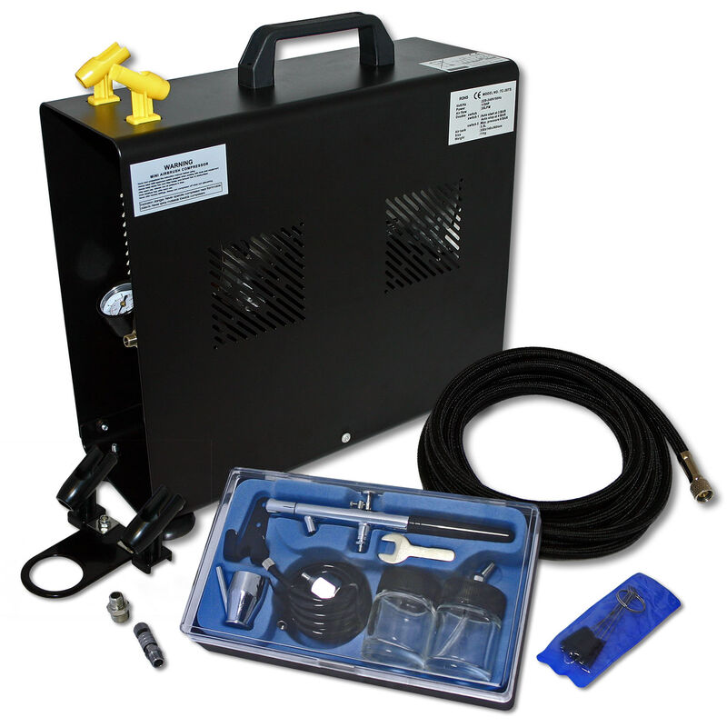 

Set de aerografía principiantes con compresor AS196A y aerógrafo, iniciación, múltiples accesorios