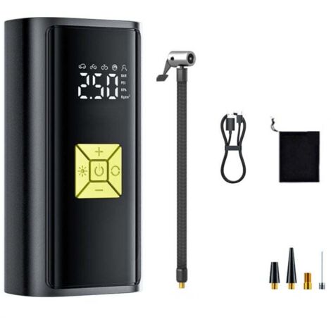 Compresor de aire portátil KZQ, minicompresor de aire portátil de 4500 mAh, bomba de 150 PSI, inflador de bicicleta con pantalla digital y luces LED, para coche, recargable para bicicleta, motocicleta