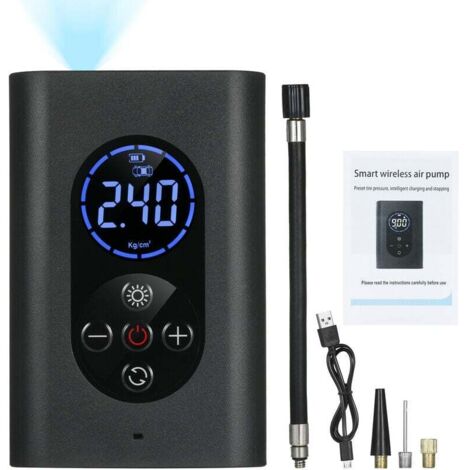 Compresor de aire portátil para inflar neumáticos, bomba de aire eléctrica de 150 PSI con manómetro, luz LED, batería externa recargable por USB de 4000 mAh, apagado automático para coches, bicicletas