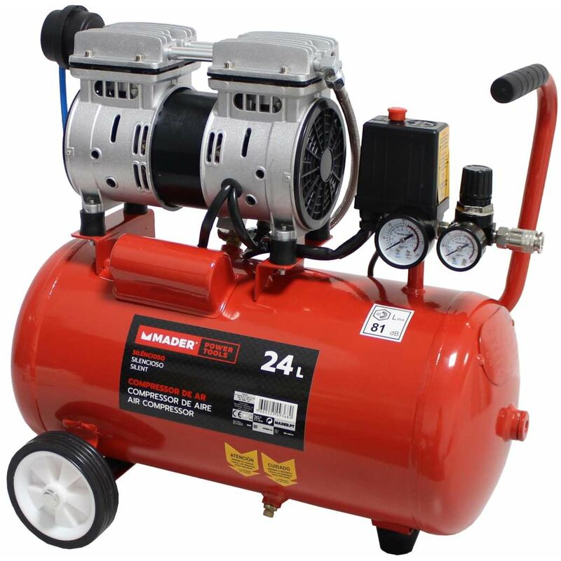 Compresor de Aire, Monobloco, 24L, 0.75hp, Silencioso - MADER® Power Tools