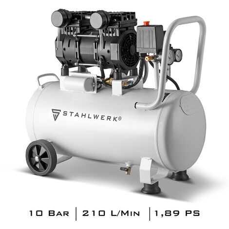 Compresor de aire STAHLWERK ST 310 Pro, compresor silencioso con 10 bar, depósito de 30 l, 69 dB y motor sin escobillas sin desgaste con una potencia de 1,89 CV / 1.390 vatios, 7 años de garantía del