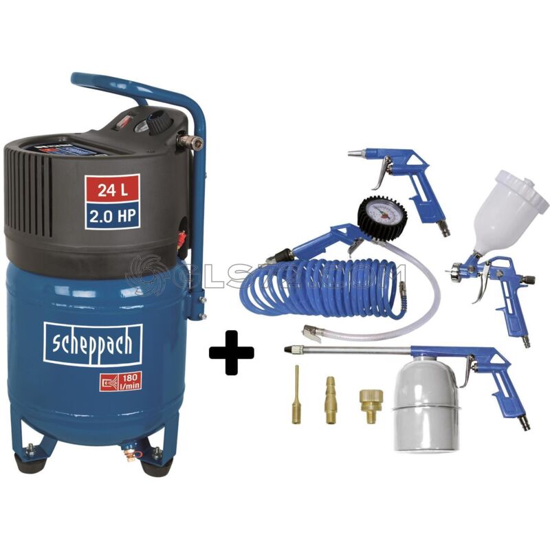 

COMPRESOR DE AIRE VERTICAL TANQUE 24 LT HC24V + SET 8 ACCESORIOS - Scheppach