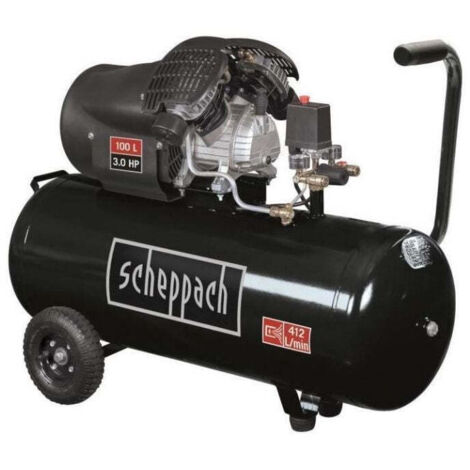 Compresor SCHEPPACH HC110DC Edición Negra bicilíndrico lubricado 100L 10 bar 3CV, 2 manómetros y 2 conexiones rápidas