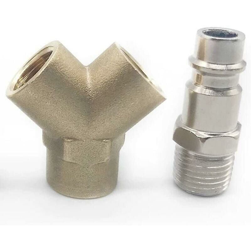 Compressed air connector, compressed air switch, with two 1/4' threaded connectors, made of rust-resistant brass