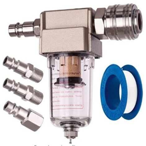 Compressed air filter, water separator, oil separator, quick-connect fitting included