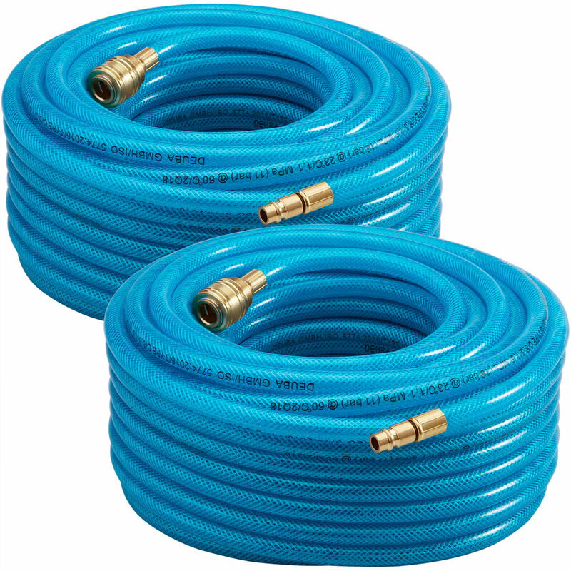 10m/15m/20m/30m Compressed Air Hose Fabric Reinforced pvc 15 Bar 1/4 Quick Coupler Connection Compressor Line For Pneumatic Tools Blue 2x 30 Meter