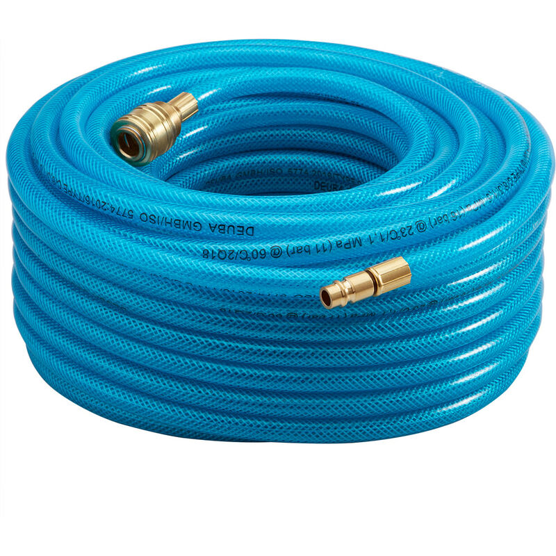 Deuba® 10m/15m/20m/30m Compressed Air Hose Fabric Reinforced pvc 15 Bar 1/4 Quick Coupler Connection Compressor Line For Pneumatic Tools Blue 30