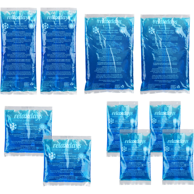 Poche de gel, en lot pratique de 10, compresse chaud/froid, convient au micro-ondes, 4 formats, bleue - Relaxdays