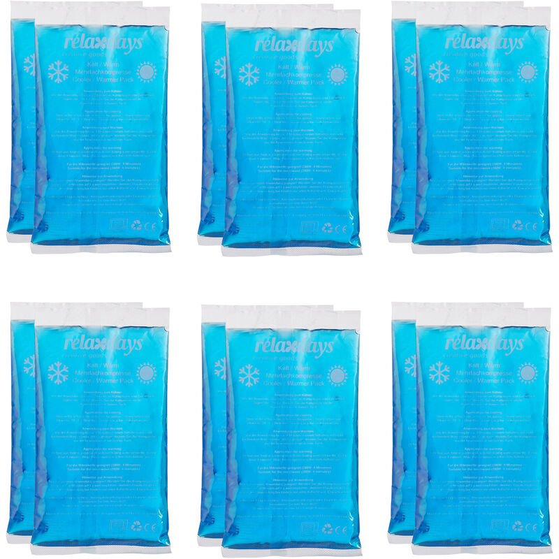 Relaxdays compresses thermiques en lot de 12, premiers secours,HxLxP : 1x15x8 cm, gel chaud-froid, sport, muscle, bleu