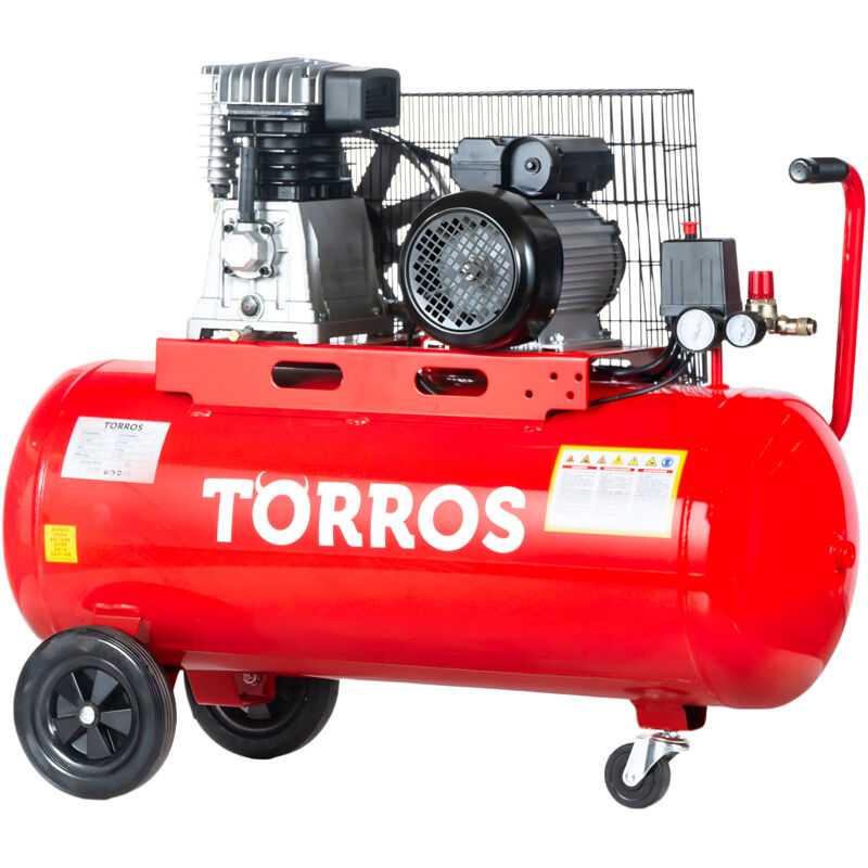 Compresseur mobile à entraînement par courroie à huile cuve 100 l 2,2 kW / 3 Ch 10 bars 400 l/min 230V Torros TC1004010M