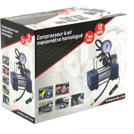 Compresseur 12V avec manomètre homologué – Pression max 7 bars – Débit 29L/min – Bruits réduits pour regonflage rapide