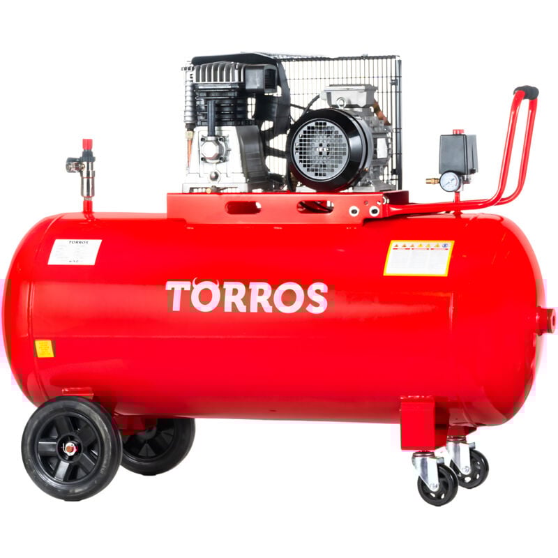 Compresseur mobile à entraînement par courroie à huile cuve 270 l 3 kW / 4 Ch 10 bars 520 l/min 400V Torros TC2705210T