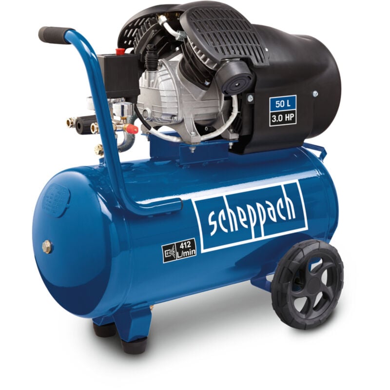 Compresseur à air HC52DC - Compresseur bicylindre - 2200W - Cuve 50L - Pression 8bar - Débit d'aspiration 412L/min - Réducteur de pression & lubrifié