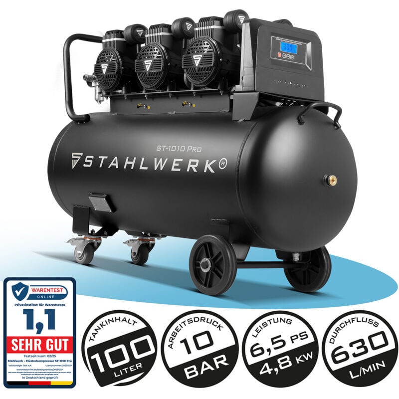 Stahlwerk - Compresseur ST-1010 Pro 10 bar, 6,5 cv, 4,8 kW, 630 l/min, réservoir 100 l