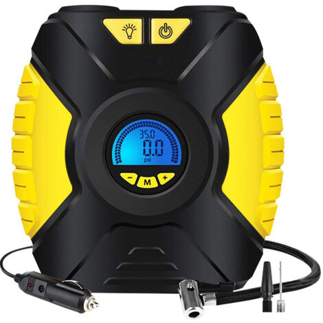 Compresseur à Air Portable Gonfleur Electrique Gonfleur Pneu Voiture Mini Compresseur 12v Portatif Voiture Pompe A Velo avec Manomètre, Adaptateurs De Valve Et éclairage LED