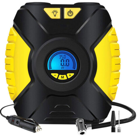 Compresseur à Air Portable Gonfleur Electrique Gonfleur Pneu Voiture Mini Compresseur 12v Portatif Voiture Pompe A Velo avec Manomètre, Adaptateurs De Valve Et éclairage LED