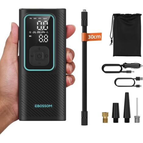 Compresseur À Air Portatif 10,3Bar, Gonfleur Pneus Voiture Mini,Pompe À Velo Électrique Gonflage Rapide,Gonfleur Pneu Sans Fil avec Batterie 6000mAh & 12V DC par allume-cigare,LED et Arrêt Automatique