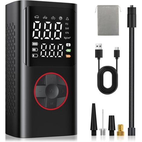Compresseur à Air Portatif, 150 PSI Gonfleur Pneus Voiture sans Fil avec Toutes Les Valves, Lumière LED, 5 Modes et Arrêt AUT, Electrique pour Voiture, Moto, Vélo, Balle Noir -