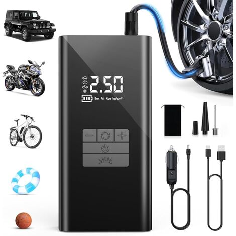 Compresseur à Air Portatif 45L/min avec Batterie 6000mAh - Gonfleur Pneus Voiture Rapide, Support Banque d'Énergie, Éclairage LED - 4 Modes - Idéal pour Voitures, Vélos, Motos, Ballons