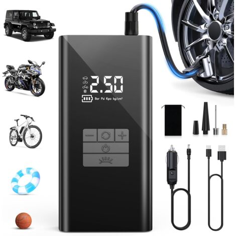 Compresseur à Air Portatif 45L/Min avec Batterie 6000mAh - Gonfleur Pneus Voiture Rapide, Support Banque d'Énergie, Éclairage LED 4 Modes Idéal pour Voitures, Vélos, Motos, Ballons
