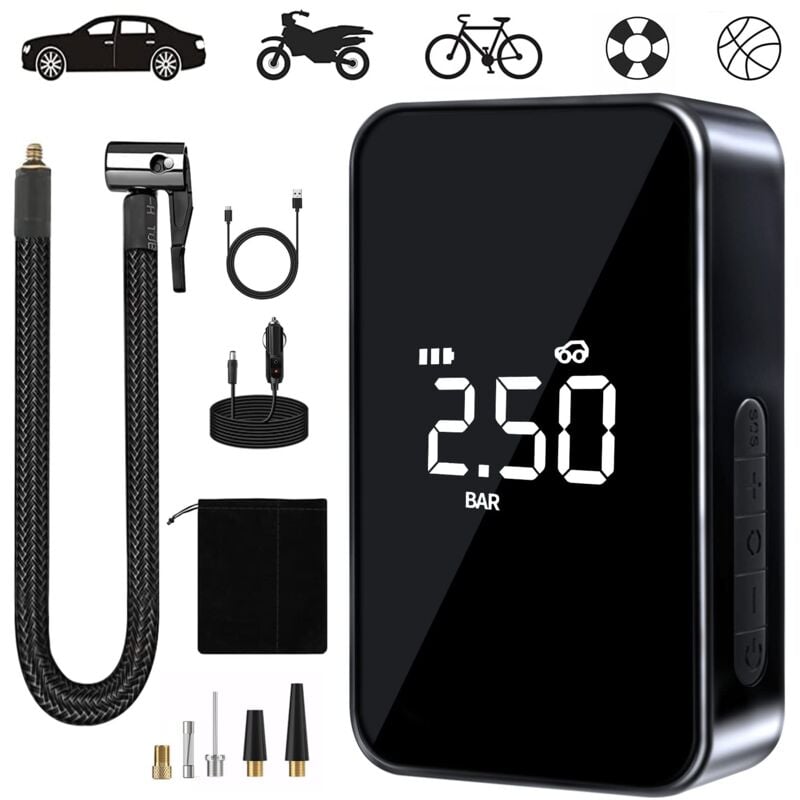Beijiyi - Compresseur à Air Portatif, 6000mAh Mini Gonfleur Electrique, 150PSI Pompe Vélo Electrique, Compresseur avec Affichage Numérique Lumière