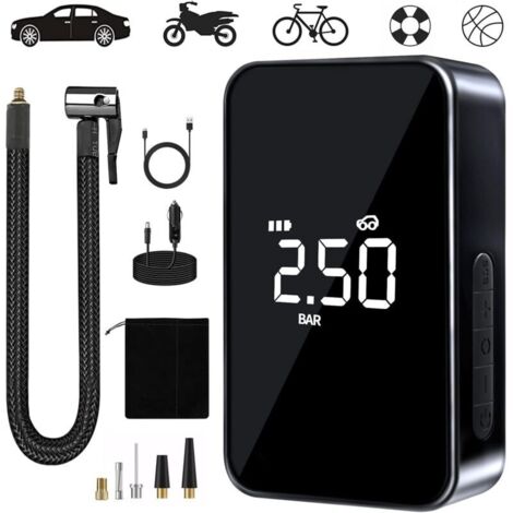 Compresseur à Air Portatif, 6000mAh Mini Gonfleur Electrique, 150PSI Pompe Vélo Electrique, Compresseur avec Affichage Numérique Lumière LED et Port C USB pour Pneus de Moto, Voiture, Vélo, etc