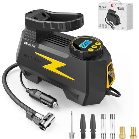 Compresseur à Air Portatif, Gonfleur Pneus Voiture Portable – 12V DC 150 PSI Pompe Numérique avec Lampe LED pour Voiture, SUV, Vélo(Jaune) jaune -