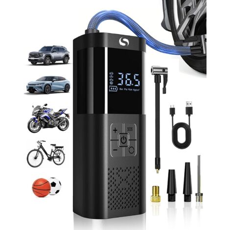 Compresseur à Air Portatif, Gonfleur Pneus Voiture sans Fil avec Jauge, Accessoire Voiture pour Hommes, Mini Compresseur 150PSI avec Lumière LED pour Voiture Moto Bicyclette Boule