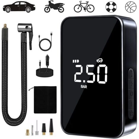 Compresseur à Air Portatif, Mini Gonfleur Electrique,Pompe Vélo Electrique, Compresseur avec Affichage Numérique Lumière LED et Port C USB