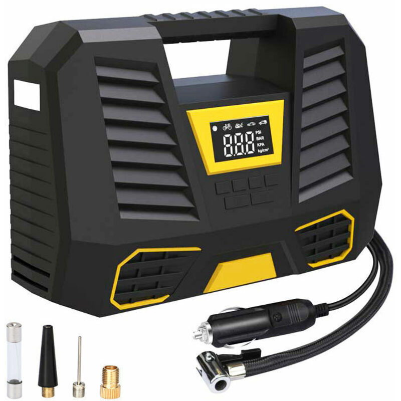 Compresseur à Air Portatif,150 psi Gonfleur Pneus Voiture,3x2000mAh Mini Compresseur Pneu 12V,Pompe Pneus avec écran lcd Numérique Lampe