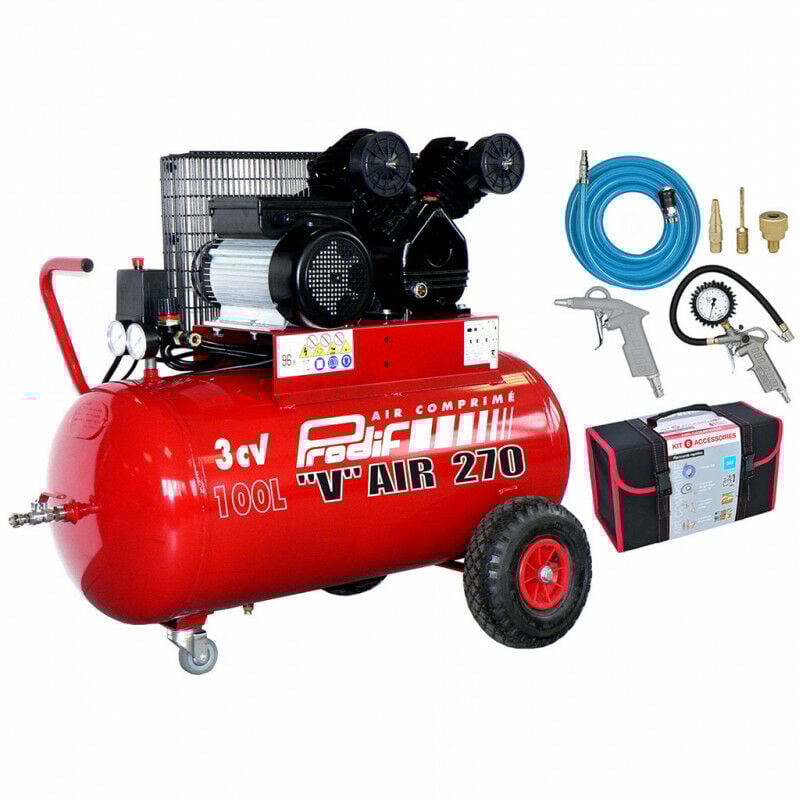 Compresseur à courroie 100L 3CV VC3051003M Prodif Kit 6 accessoires raccords rapides Prodif