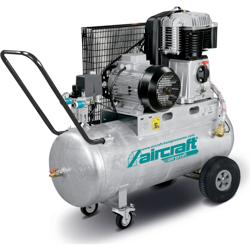 Aircraft - Compresseur mobile à entraïnement par courroie à huile cuve galvanisée 100 l 4 kW / 5,5 Ch 15 bars 575 l/min 400V airprofi 703/100/15