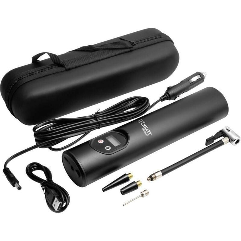 Compresseur Technaxx 4906 8 bar sacoche ou coffret de rangement, écran numérique, avec 1 accu, avec lampe de travail, c