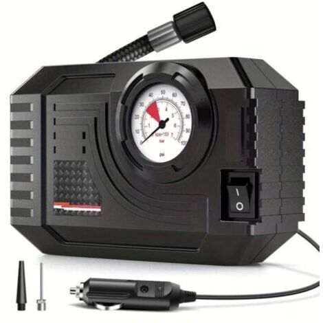 Compresseur Air Portable Mini Pompe à Air pour Voiture - Noir ABS 15×9,5×4,5cm avec Tube Nylon et Éclairage LED