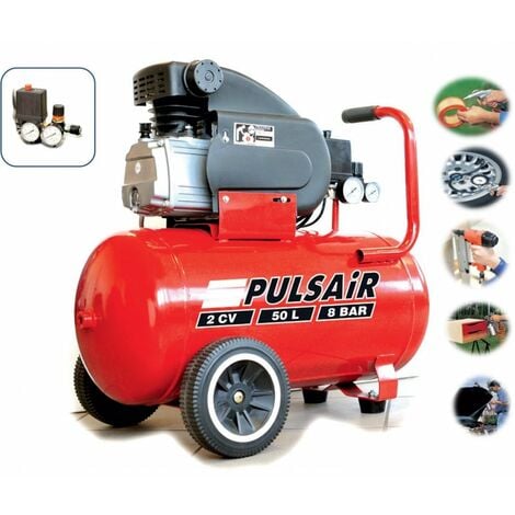 Compresseur avec cuve 50l 2cv pression max 8bar débit d'air aspiré 210l/m