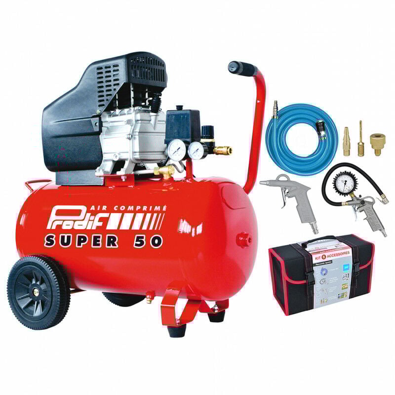 Compresseur coaxial 50L T856 Prodif Kit 6 accessoires raccords rapides Prodif