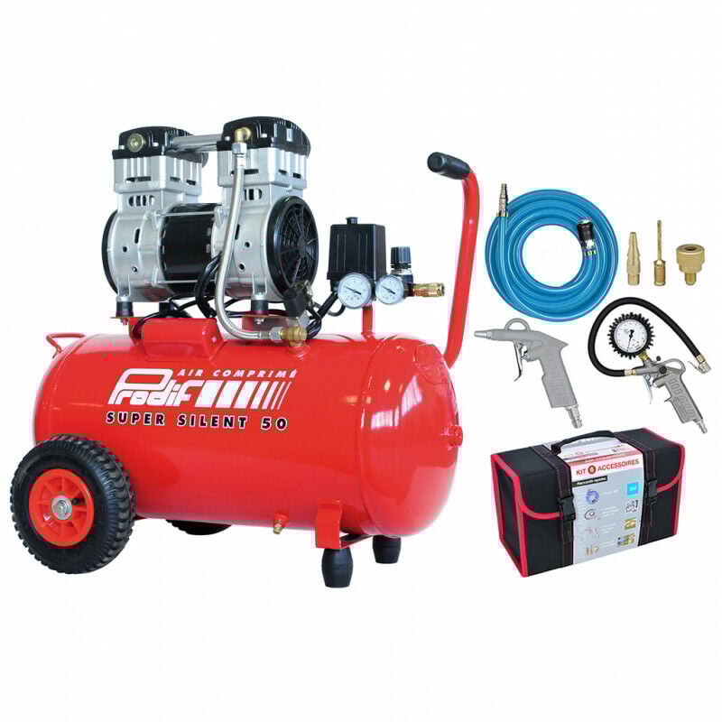 Compresseur coaxial silencieux 50L SIL850 Prodif Kit 6 accessoires raccords rapides Prodif